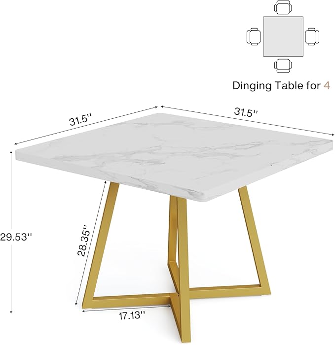 Tribesigns Square Dining Table for 2, 31.5" Modern Dinner Table - Image 2