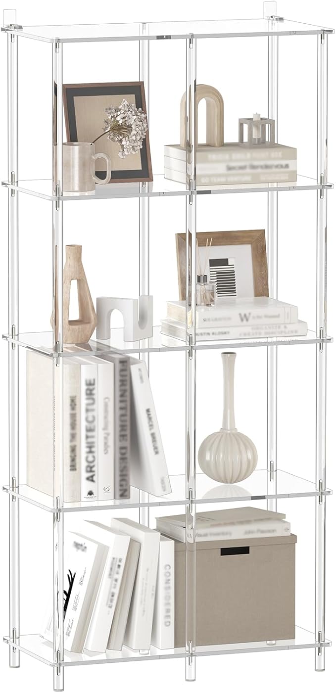 5-Tier Acrylic Bookshelf with 8 Cube Storage, 50.8" H, Easy Assembly by CRTERICX