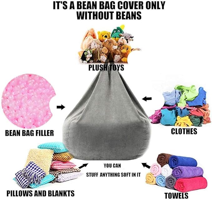 Stuffed Animal Storage Bean Bag Chair Cover Washable Ultra Soft Corduroy Bean - Image 6