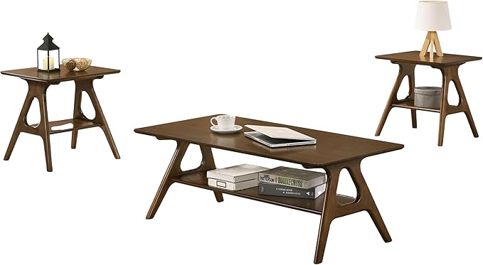Roundhill Furniture Arona 3-Piece Coffee Table Set, Coffee Table and Two End - Image 14