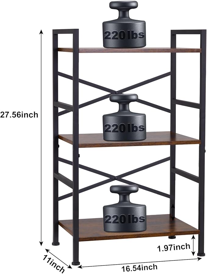 3-Tier Small Bookshelf Vintage Industrial Bookcase - Image 3