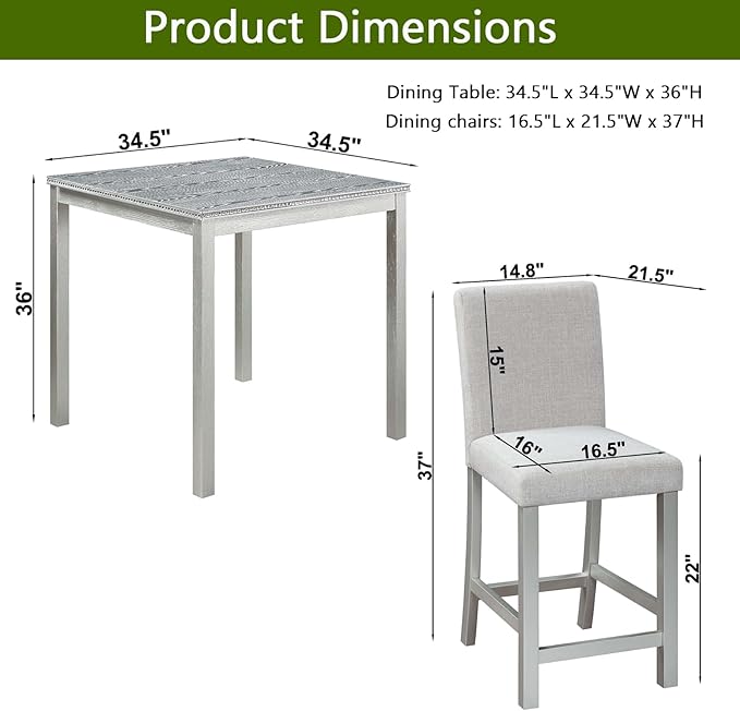 KEIKI 5-Piece Counter Height Dining Table Set - Image 3