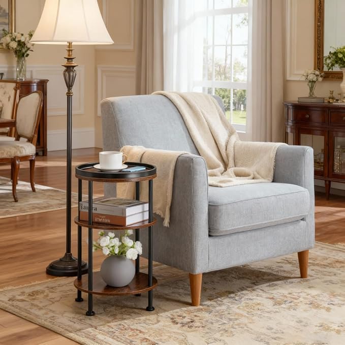 Small Round Side Table for Small Spaces, 3-Tier Round Accent Table Slim Side - Image 5