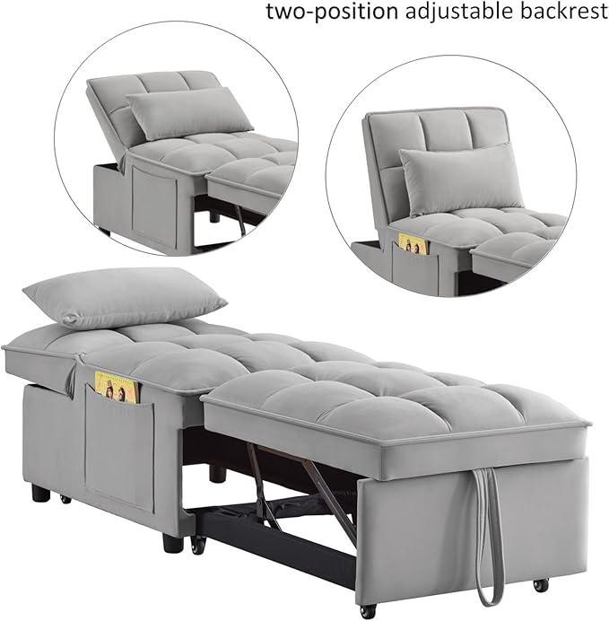 KEIKI Velvet Single Convertible Sleeper Chair Sofa Bed - Image 4
