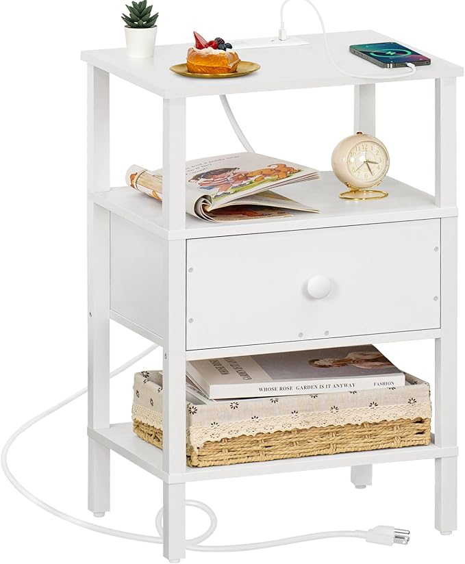 Lerliuo Nightstand with Charging Station and USB Ports, 3-Tier Storage End by Lerliuo