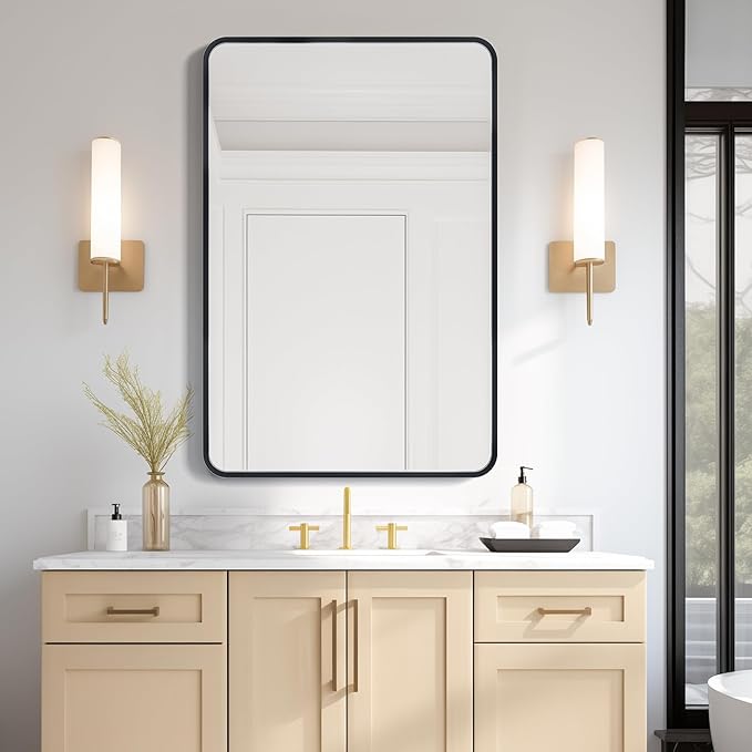 USHOWER Black Bathroom Mirror for Over Sink 24 x 36 Inch, Metal Frame Rectangle - Image 2