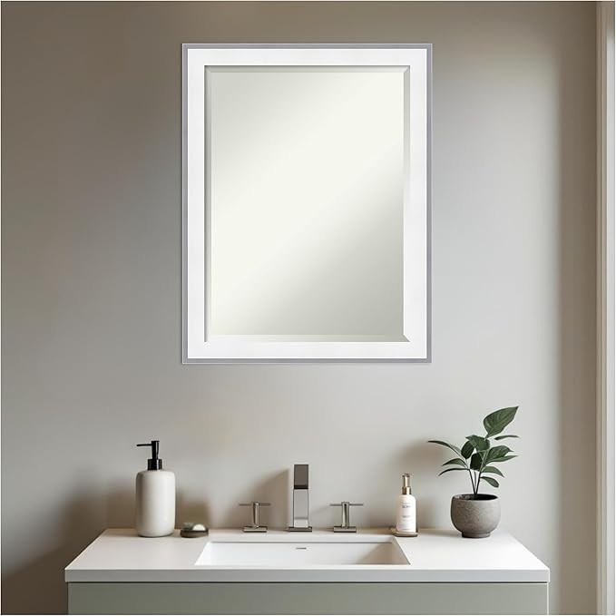 Amanti Art Bathroom Mirror for Over Sink, 27x21 Maya White Silver Rectangle - Image 4