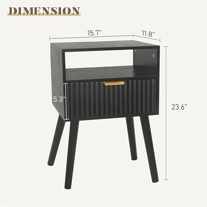 Black Nightstand, Modern Bedside Table - Image 2