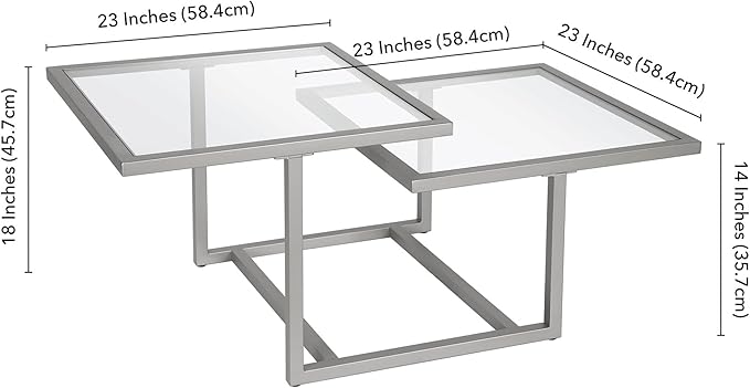 Henn&Hart 43" Wide Square Coffee Table in Nickel, Modern coffee tables - Image 3