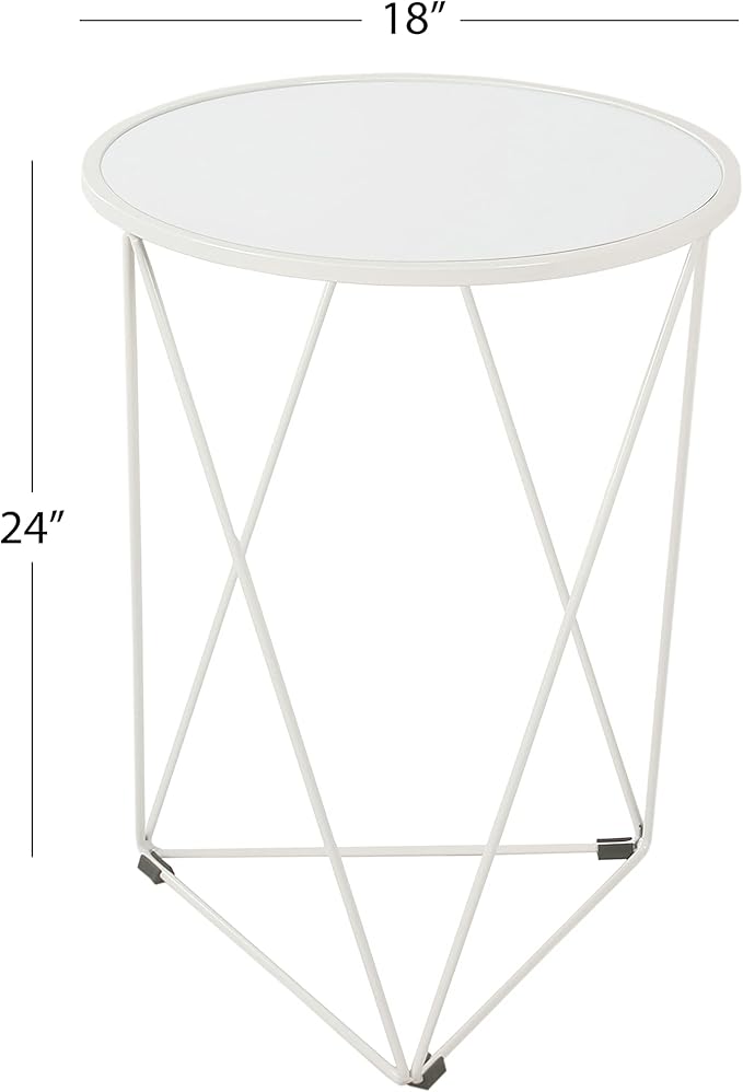 HomePop Metal Accent Table Triangle Base Round Mirror Top - Image 2