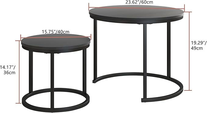 Small Coffee Table Set of 2, Round End Tables - Image 3