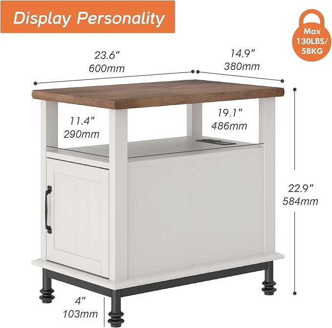 WAMPAT Narrow End Table with Charging Station, Farmhouse Side Table with Open - Image 2