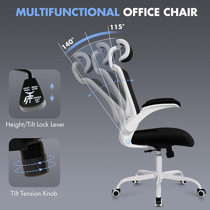 High Back Office Chair with Adjustable Lumbar Support & Headrest, Ergonomic - Image 4