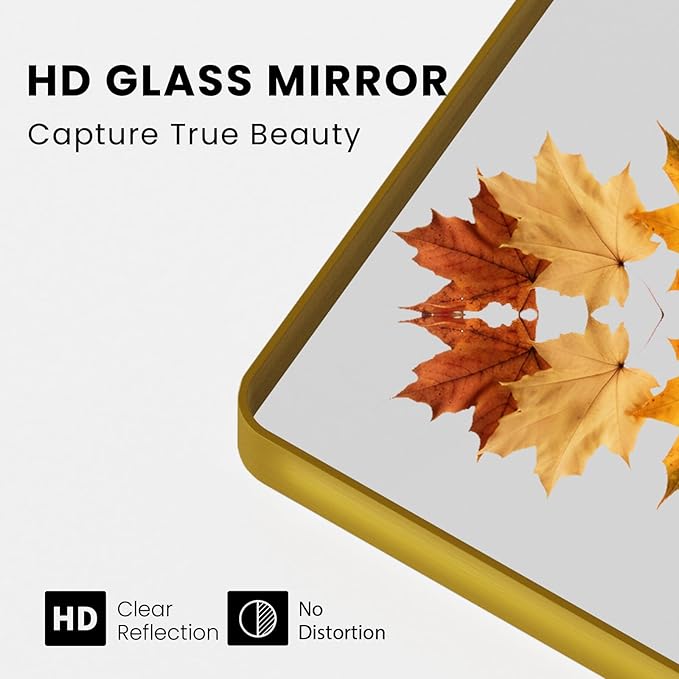 Gold Bathroom Mirror, 48x32 Inch Brushed Gold Metal Frame Mirror - Image 3