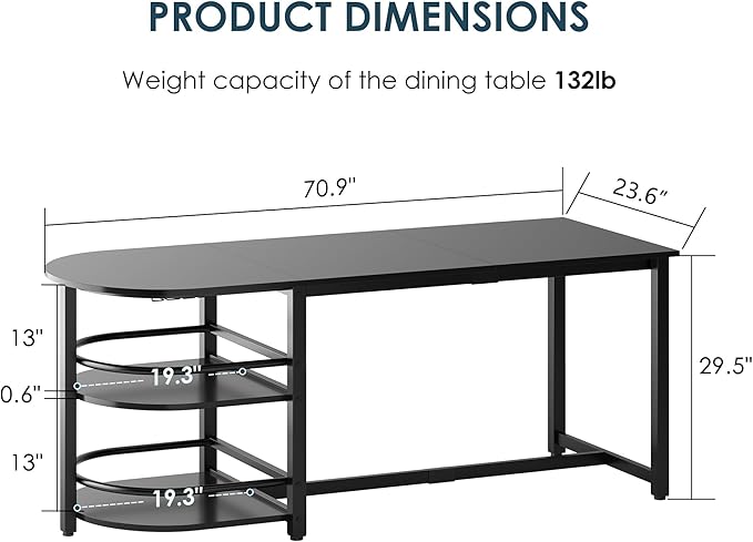 soges Dining Table for 4-6 Person, 71 inch Long Kitchen Dining Table for Living - Image 2