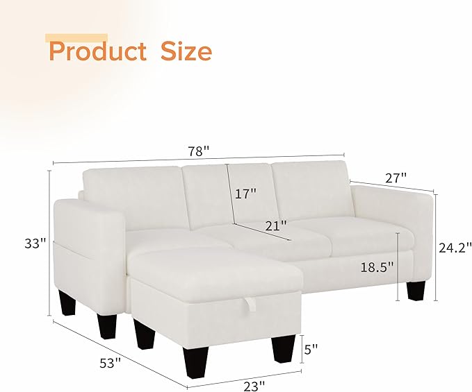 ZeeFu Convertible Sectional Sofa Couch, 3 Seat L-Shaped Sofa - Image 2