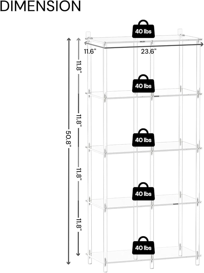5-Tier Acrylic Bookshelf with 8 Cube Storage, 50.8" H, Easy Assembly - Image 3