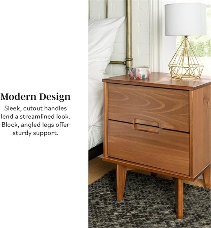 Walker Edison Mid Century Modern Grooved Handle Wood Nightstand Side Table - Image 9