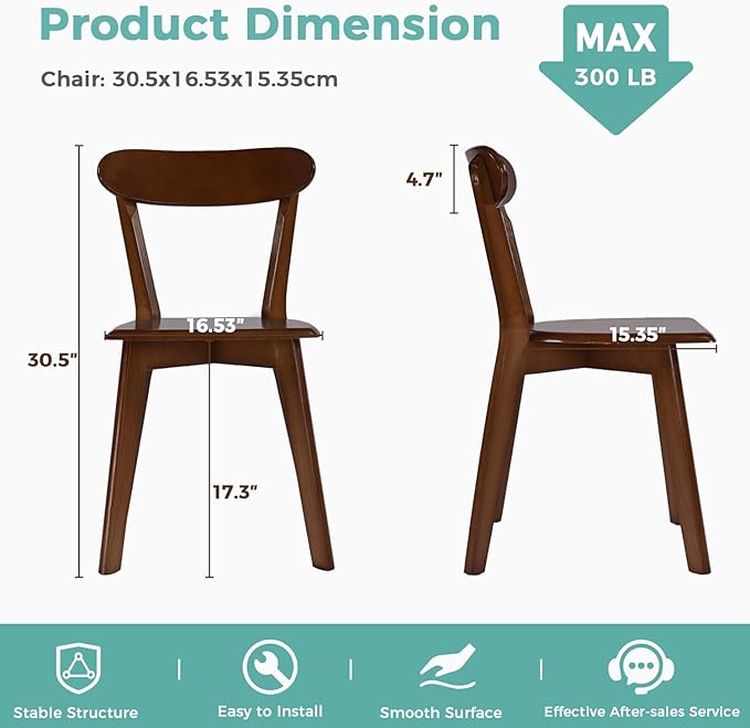 Solid Wood Dining Chairs Set of 4, Farmhouse Kitchen Chairs - Image 2