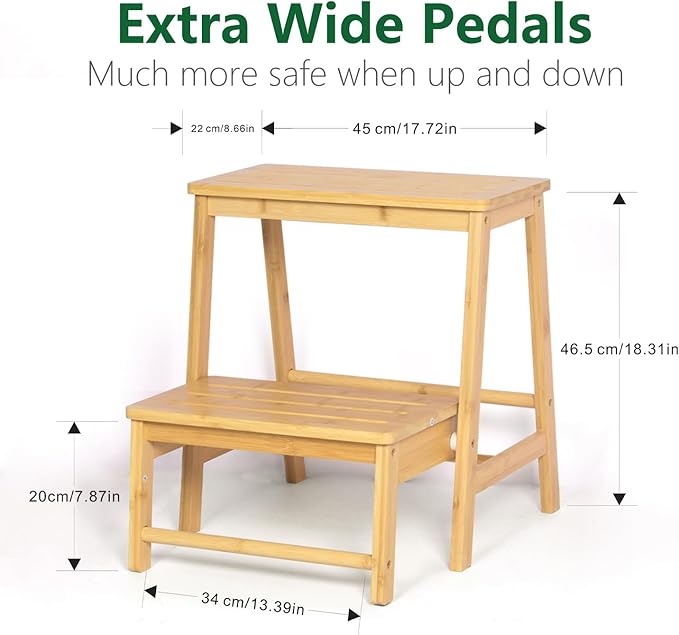Bamboo Folding Climbing Step Stool, 2 Step Ladder Multi-Functional Stair Chair - Image 7