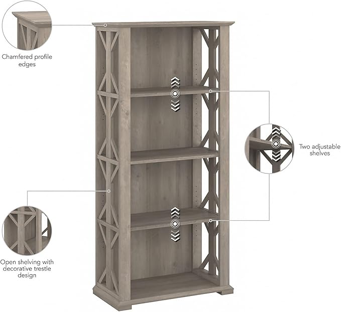 Bush Furniture Homestead 4 Shelf Farmhouse Bookcase in Driftwood Gray, Vertical - Image 4