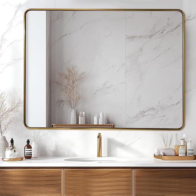 ANDY STAR 48x36 Inch Gold Bathroom Mirror, Brushed Gold Mirrors by ANDYSTAR