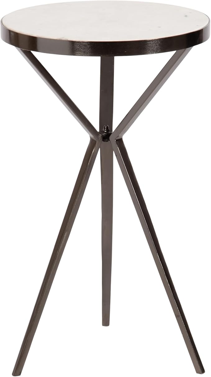 Kate and Laurel Gribben Modern Round Marble Side Table, Tripod-Base Bedside by KateandLaurel