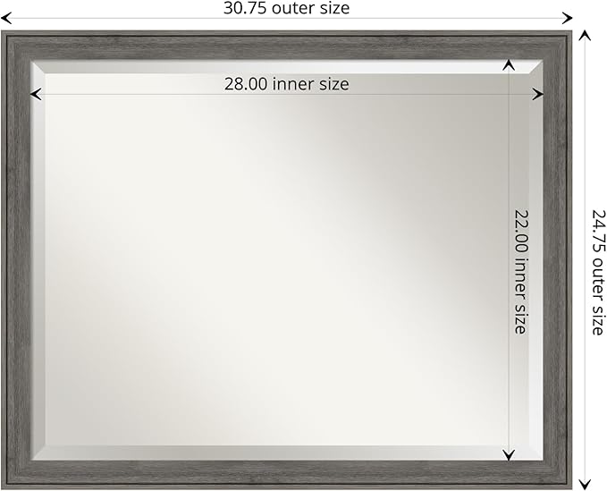 Amanti Art Grey Wall Mirror 25x31 Regis Barnwood Grey Narrow Rectangle Bathroom - Image 4