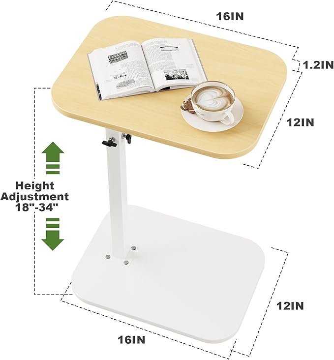 C Shaped End Table for Couch, Adjustable Height Couch Side Table, Horizontal - Image 3