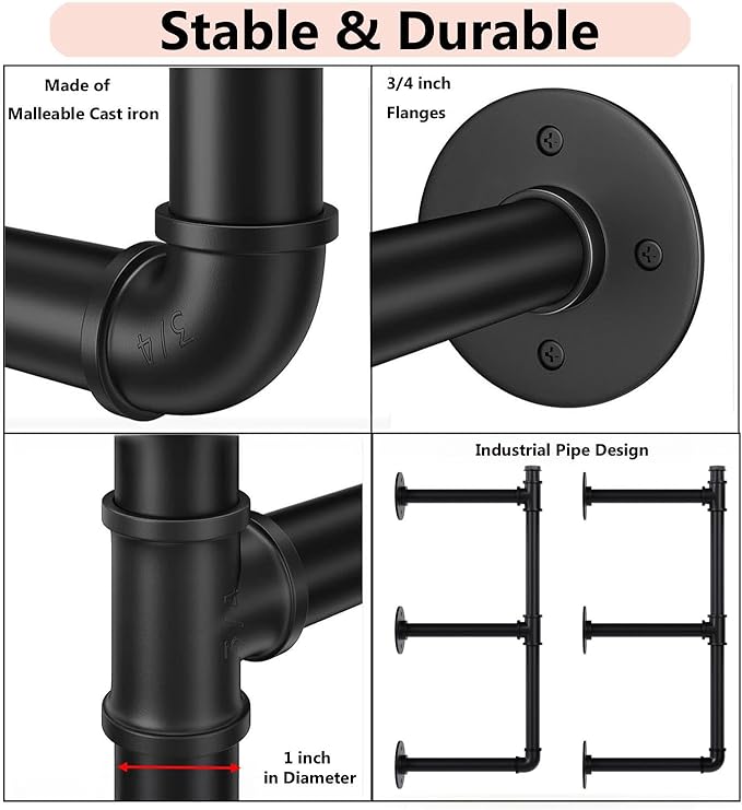 Industrial Pipe Shelf Brackets Wall Mount, Open Black Pipe Shelving - Image 4