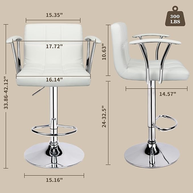 Bar Stools Set of 2, Armrest Adjustable Swivel Barstools - Image 3