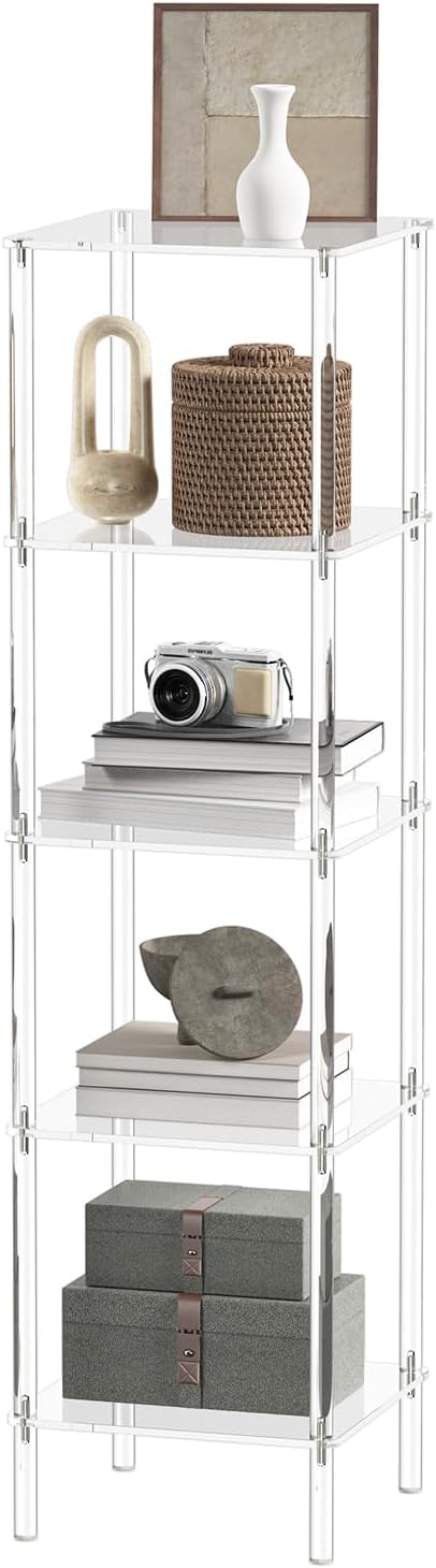 5 Tier Square Acrylic Bookshelf, Small Bookcase by CRTERICX