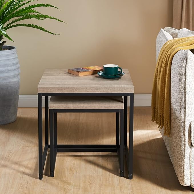 CENSI 20"x20" French Oak Nesting End Side Table, Accent Coffee Table, Square by CENSIFURNITURE