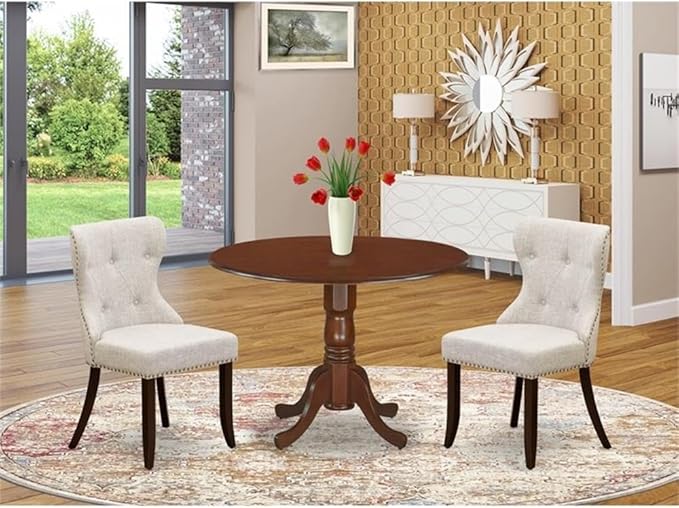 East West Furniture DLSI3-MAH-35 3 Piece Kitchen Table Set Contains a Round - Image 2