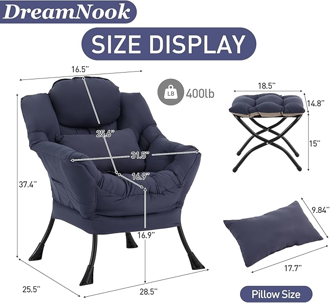 Lazy Chair with Ottoman, Modern Accent Chair with Lumbar Pillow, Comfy Chairs - Image 3