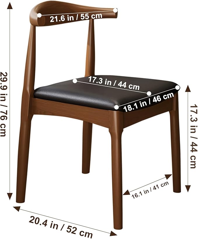 Solid Wood Dining Chair with Walnut Finish Set of 2 Mid Century Modern - Image 3