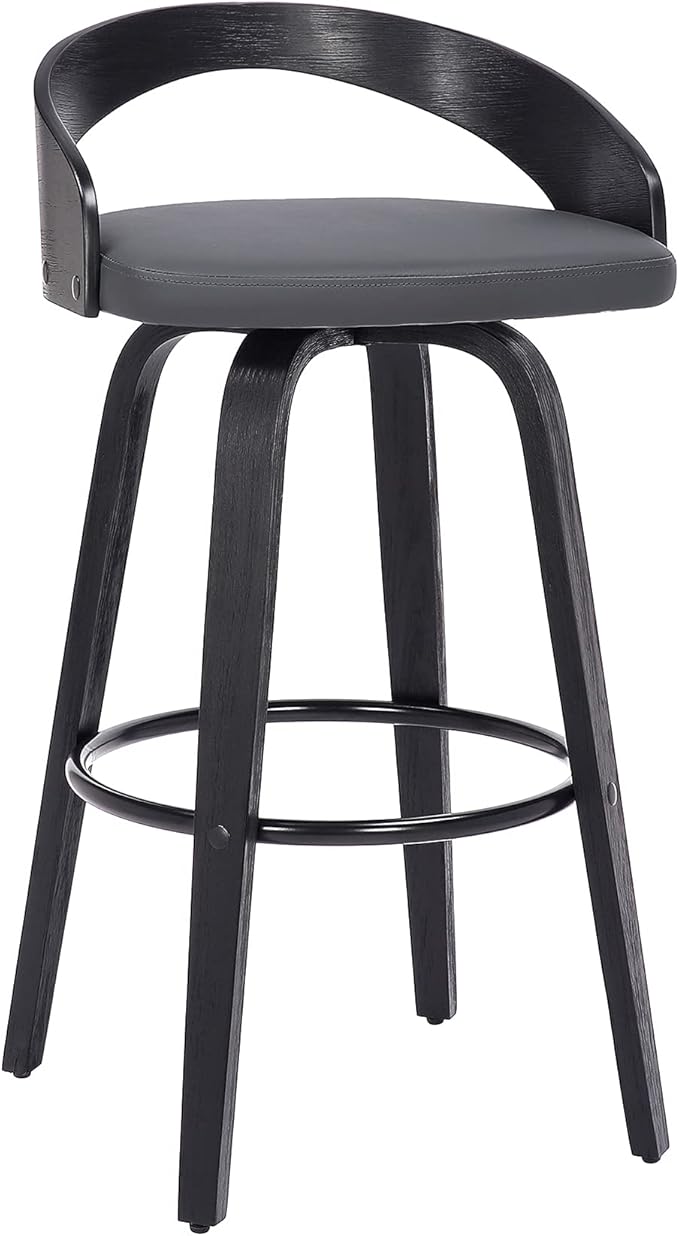 Armen Living Sonia 26" Counter Height Swivel Gray Faux Leather and Black Wood - Image 6