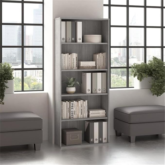 Bush Business Furniture Hustle Tall 5 Shelf Bookcase in Platinum Gray, Large - Image 2