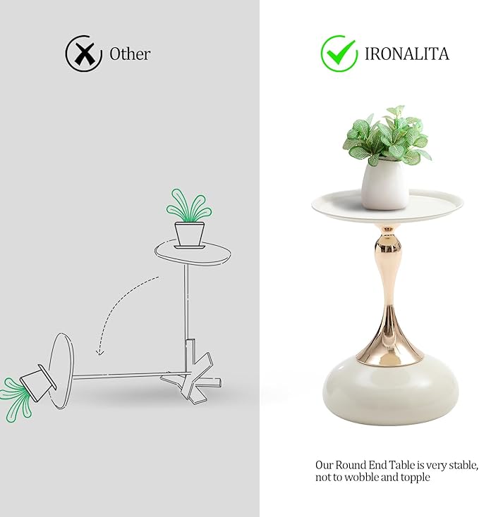 White Pedestal Side Table for Small Spaces, Metal Round Unique End Tables - Image 7