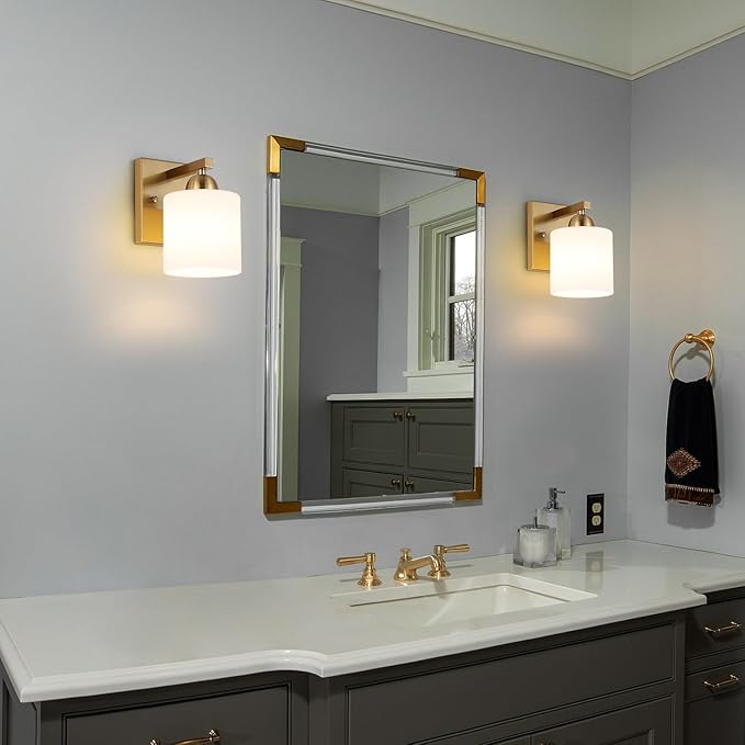 Gold Milk Glass Wall Sconces, 1 Pack Hardwired Indoor Wall Light Fixtures - Image 4