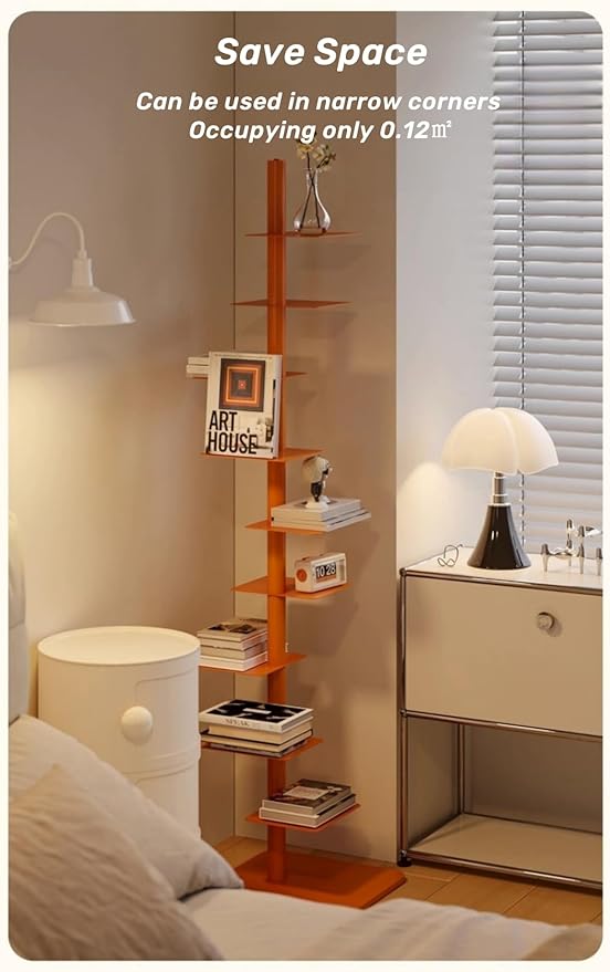 9-Tier Spine Bookshelf Metal Bookcase 5 Colors Vertical Bookshelf Tower - Image 5