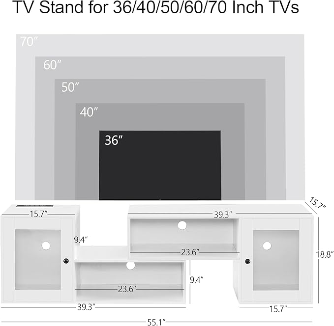VECELO LED TV Stand for Televisions up to 70 Inchs Modern Entertainment Center - Image 2