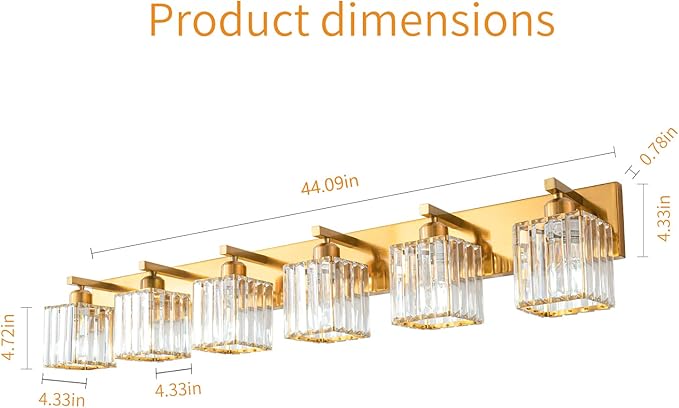 Modern 6-Light Gold Brushed Brass Finish Crystal Wall Light - Image 5