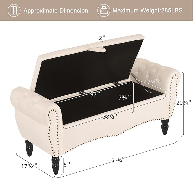 Furniliving Storage Ottoman Bench - Image 2