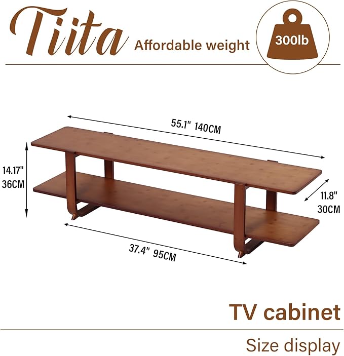 Tiita TV Stand with Storage for TVs up to 65'', Bamboo TV Console Entertainment - Image 4