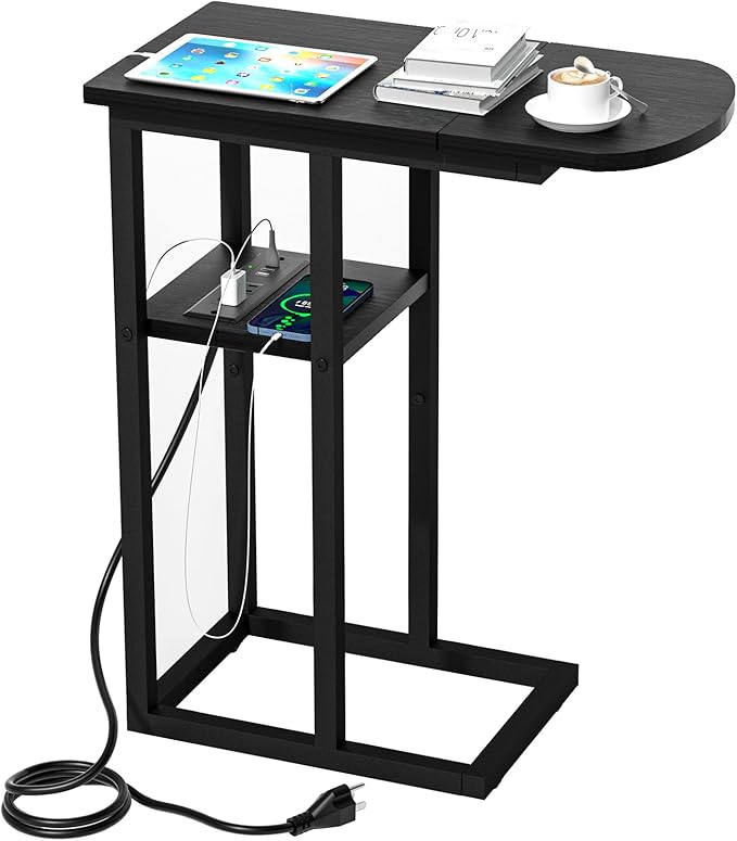 C Table End Table with Charging Station, Couch C Shaped Side Table by eiskah