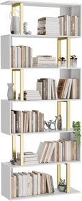 Gadroad 6-Tier Geometric Bookcase, S Shaped Bookshelf, Wood Decorative Storage by Gadroad