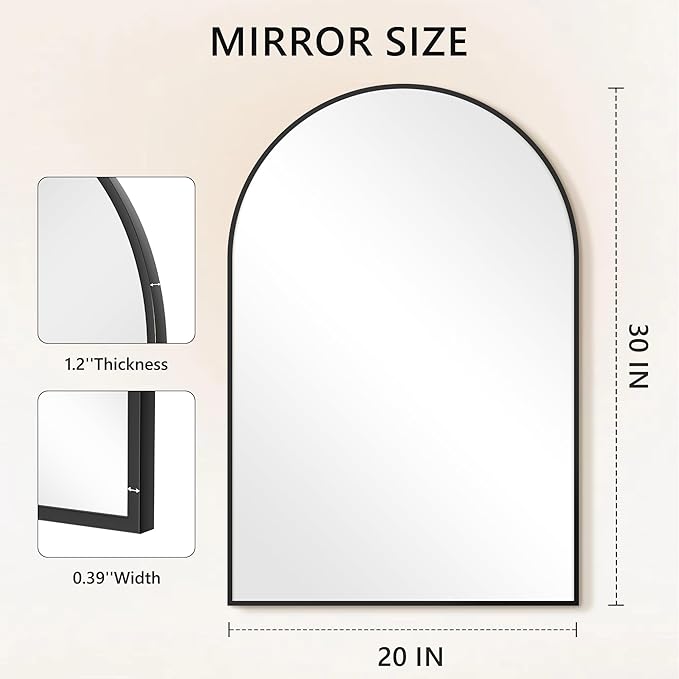 Arched Bathroom Mirror for Wall, Mirror for Vanity, Metal Frame - Image 7