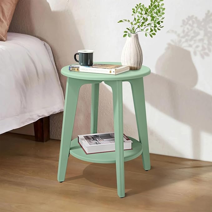 Round Side Table Green Wooden End Table - Image 4
