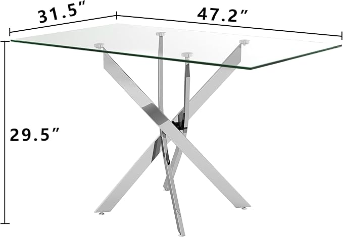 Tempered Glass Dining Table 48 Inch Mordern Rectangular Kitchen Table - Image 2